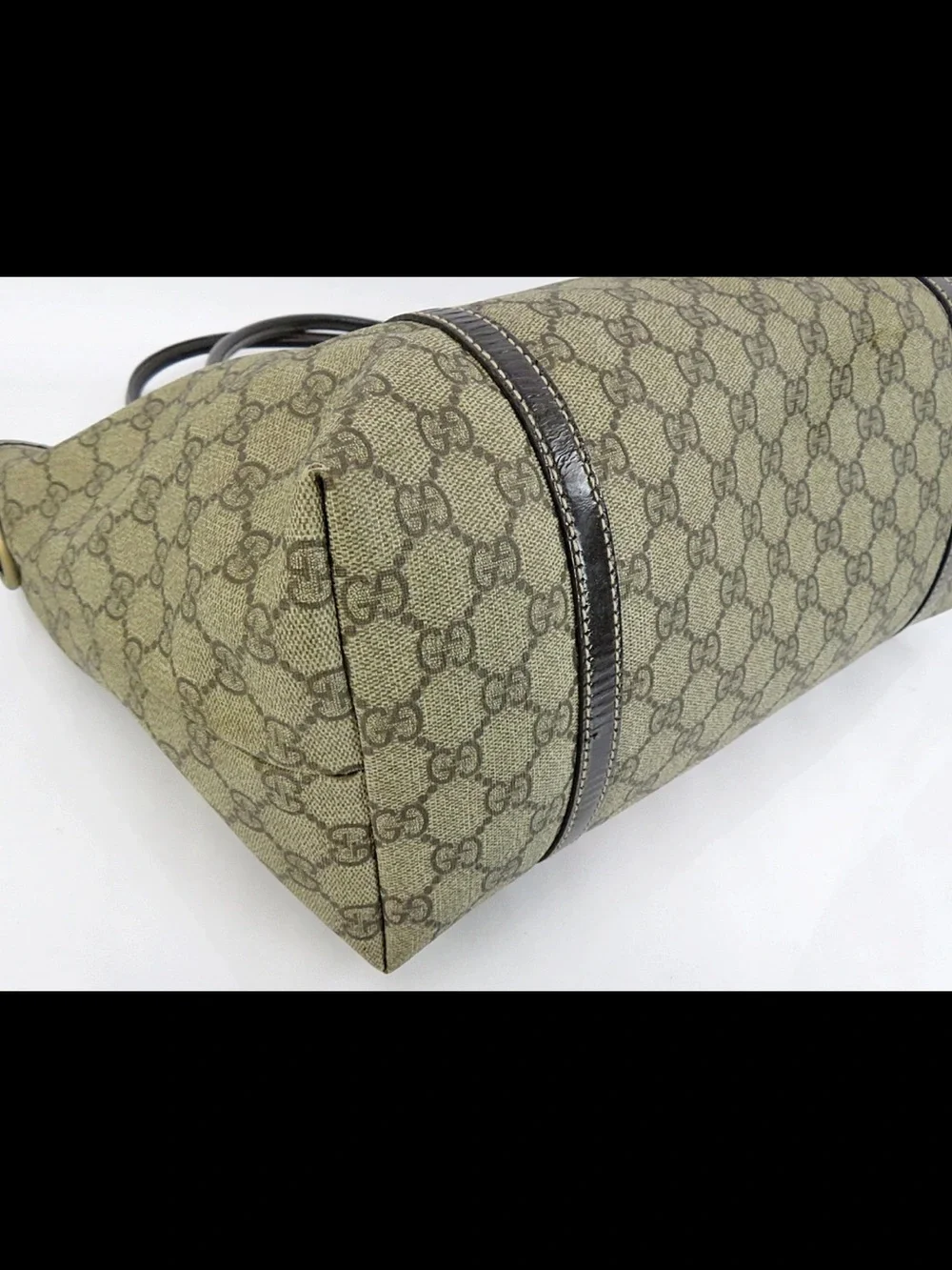 Gucci Beige GG Canvas Tote with Brown Leather Trim