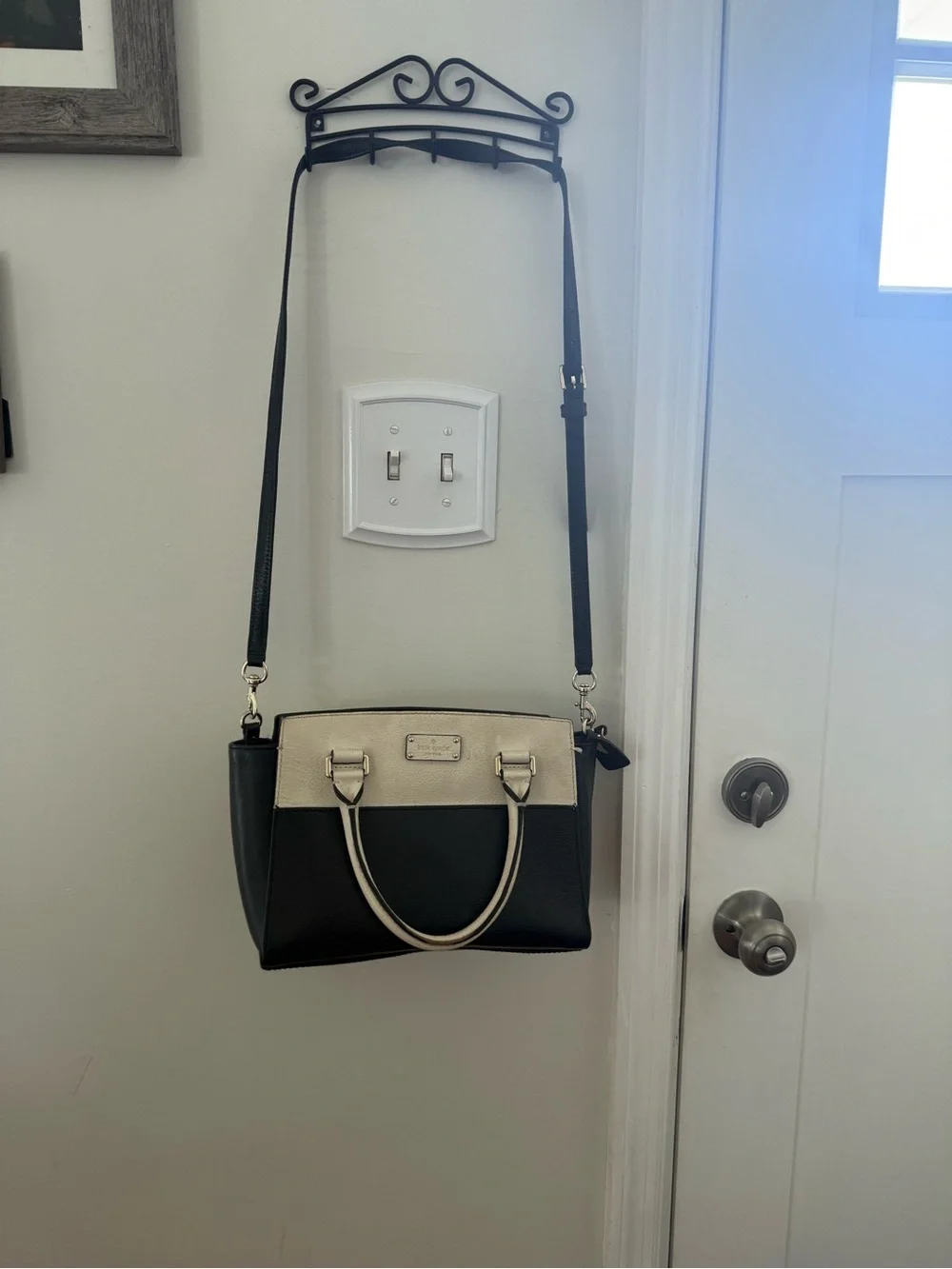 kate spade Black and Cream Two-Tone Satchel with Crossbody Strap