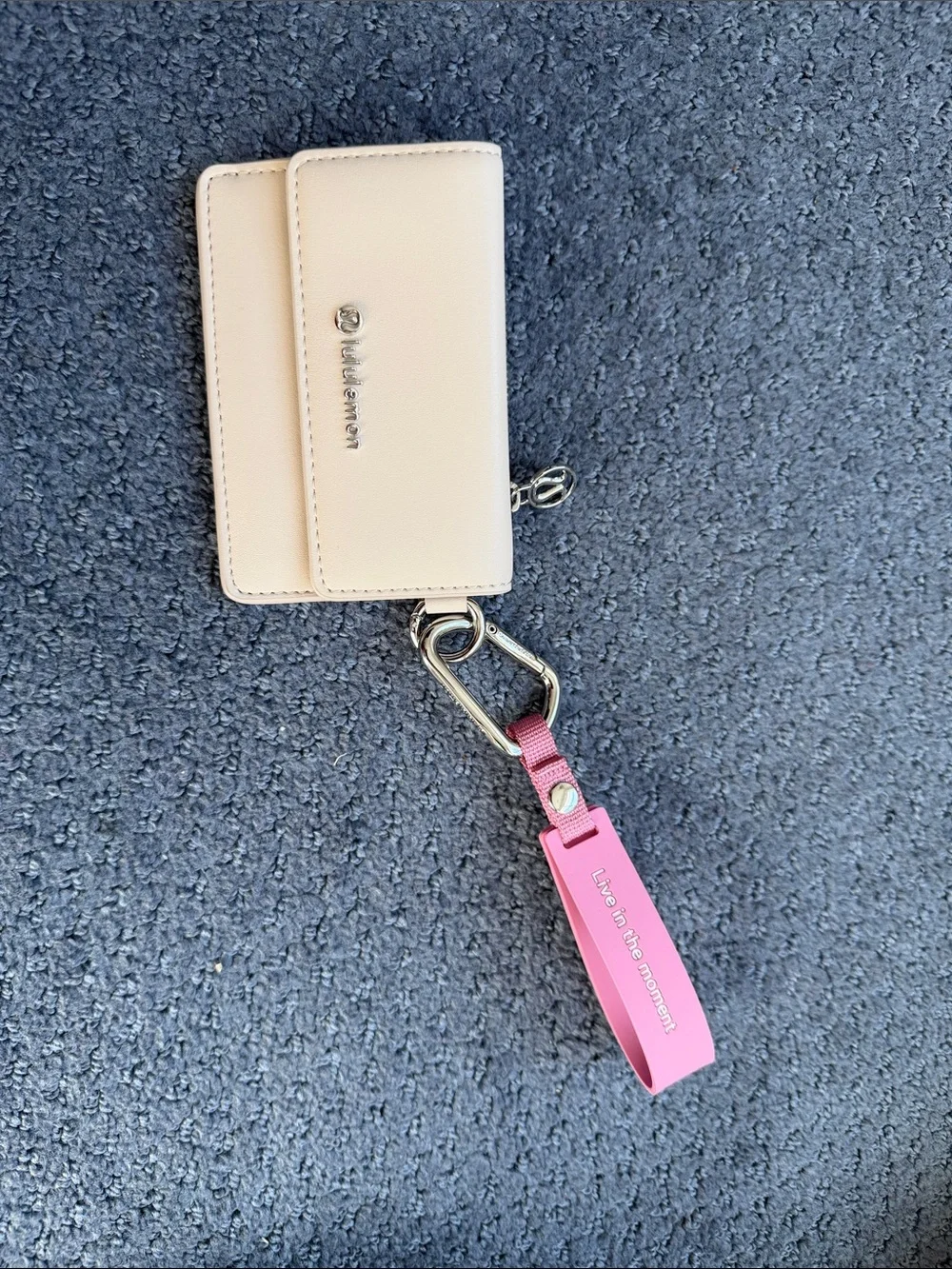 lululemon athletica cream cardholder with pink strap keychain
