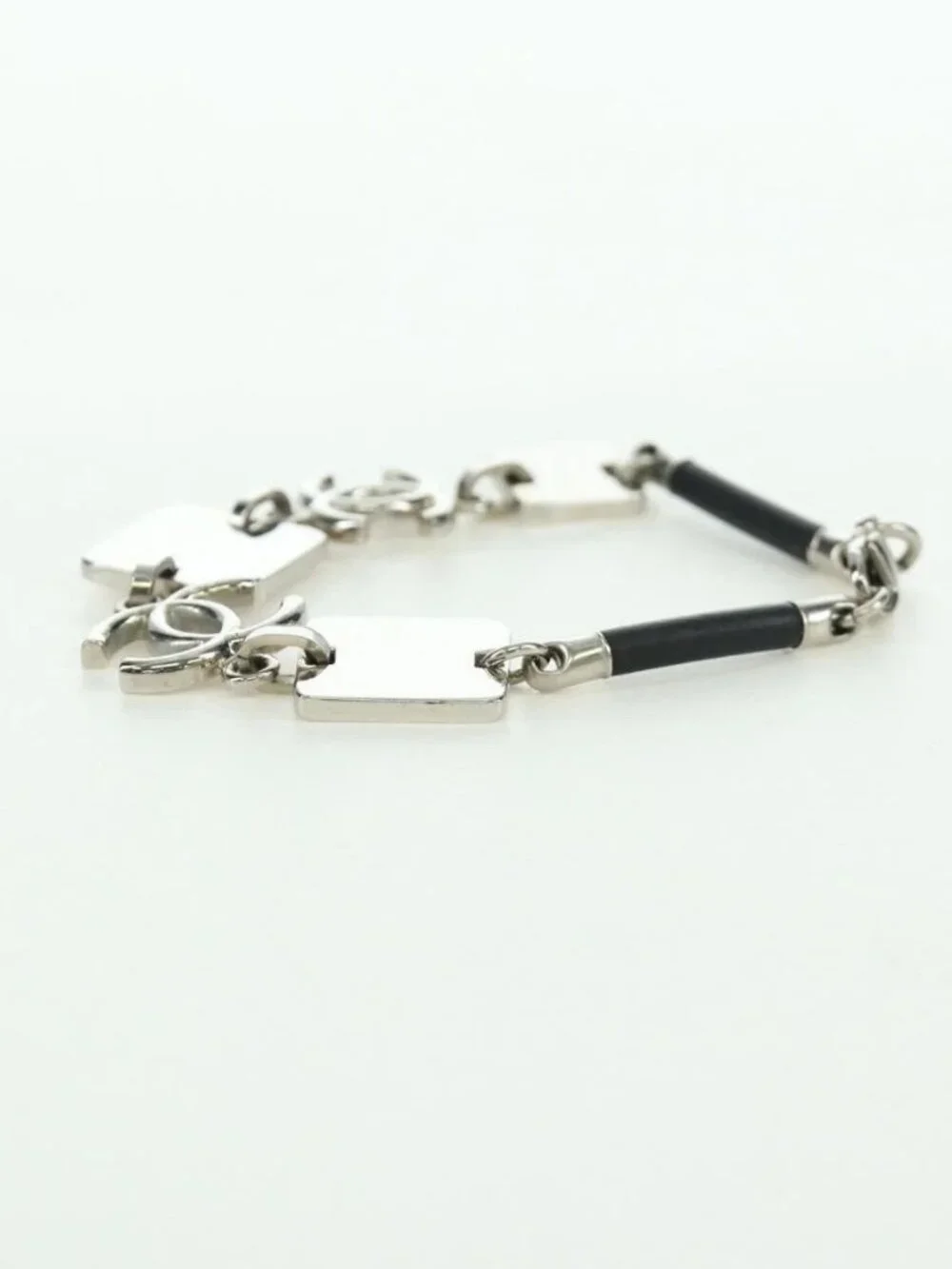 CHANEL COCO Mark Bracelet metal Silver CC Auth LNZ837V