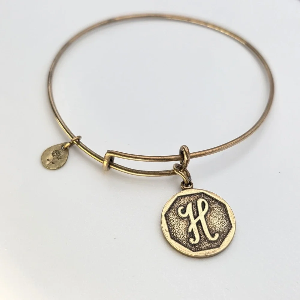 ALEX & ANI 'Initial H' Expandable Bangle Bracelet in Rafaelian Gold Made In‎ USA