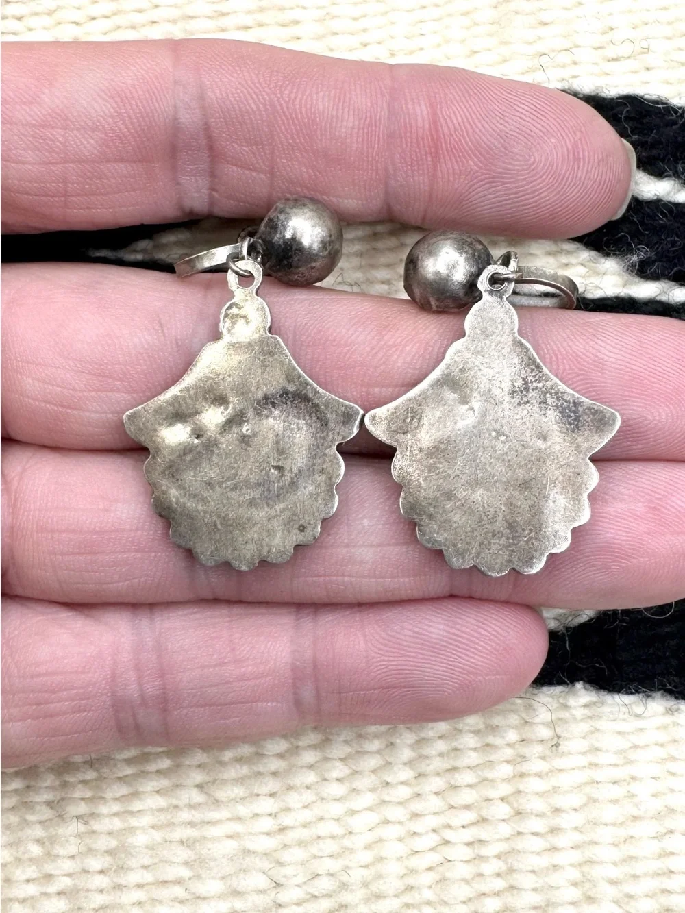 Antique 1920's Mexico Sterling Silver Screw Back Dangle Earrings
