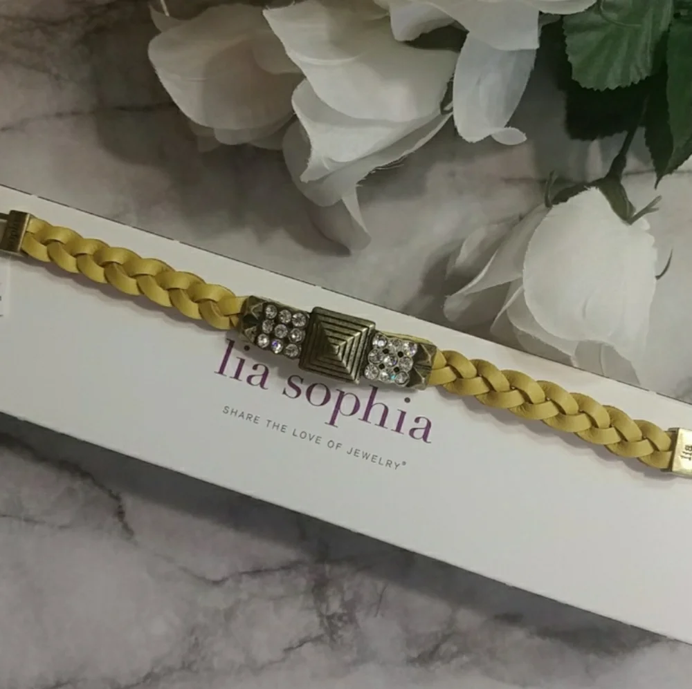 LIA SOPHIA Yellow Leather Studded Crystal Bracelet 8