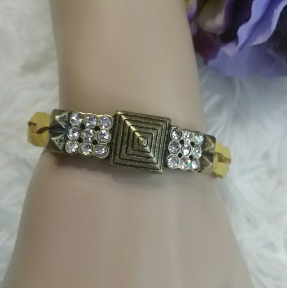 LIA SOPHIA Yellow Leather Studded Crystal Bracelet 8