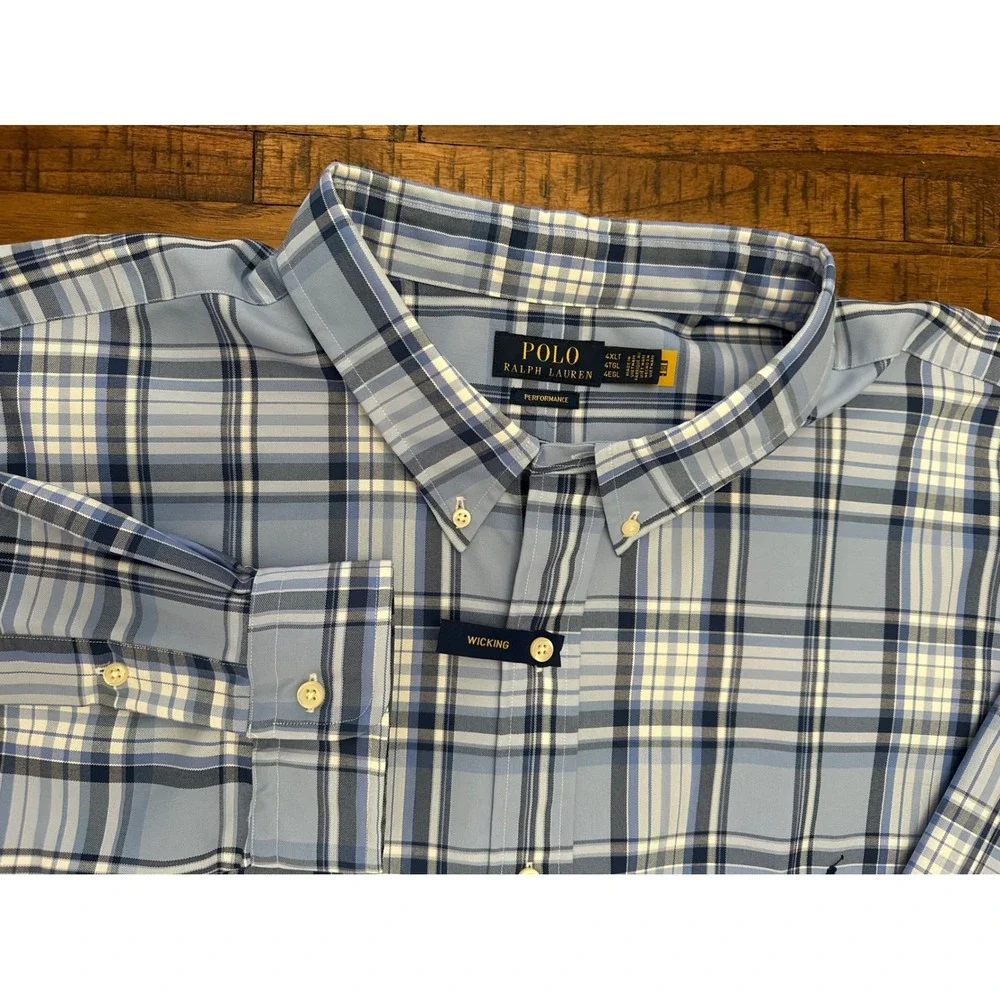NWT $138 Polo Ralph Lauren 4XLT Pony Plaid‎ Performance Button Down Shirt Tall