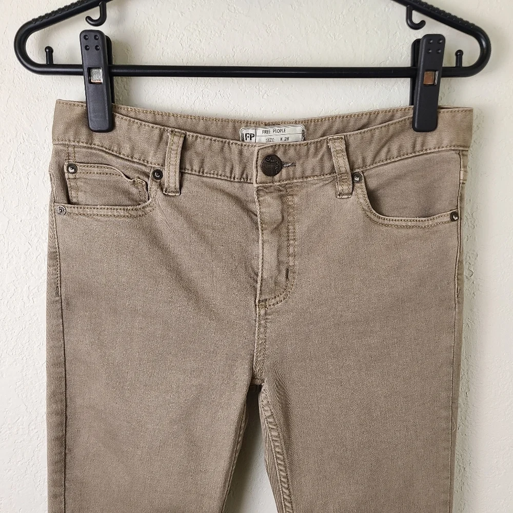 Free People Beige Destroyed Knee Skinny Jeans