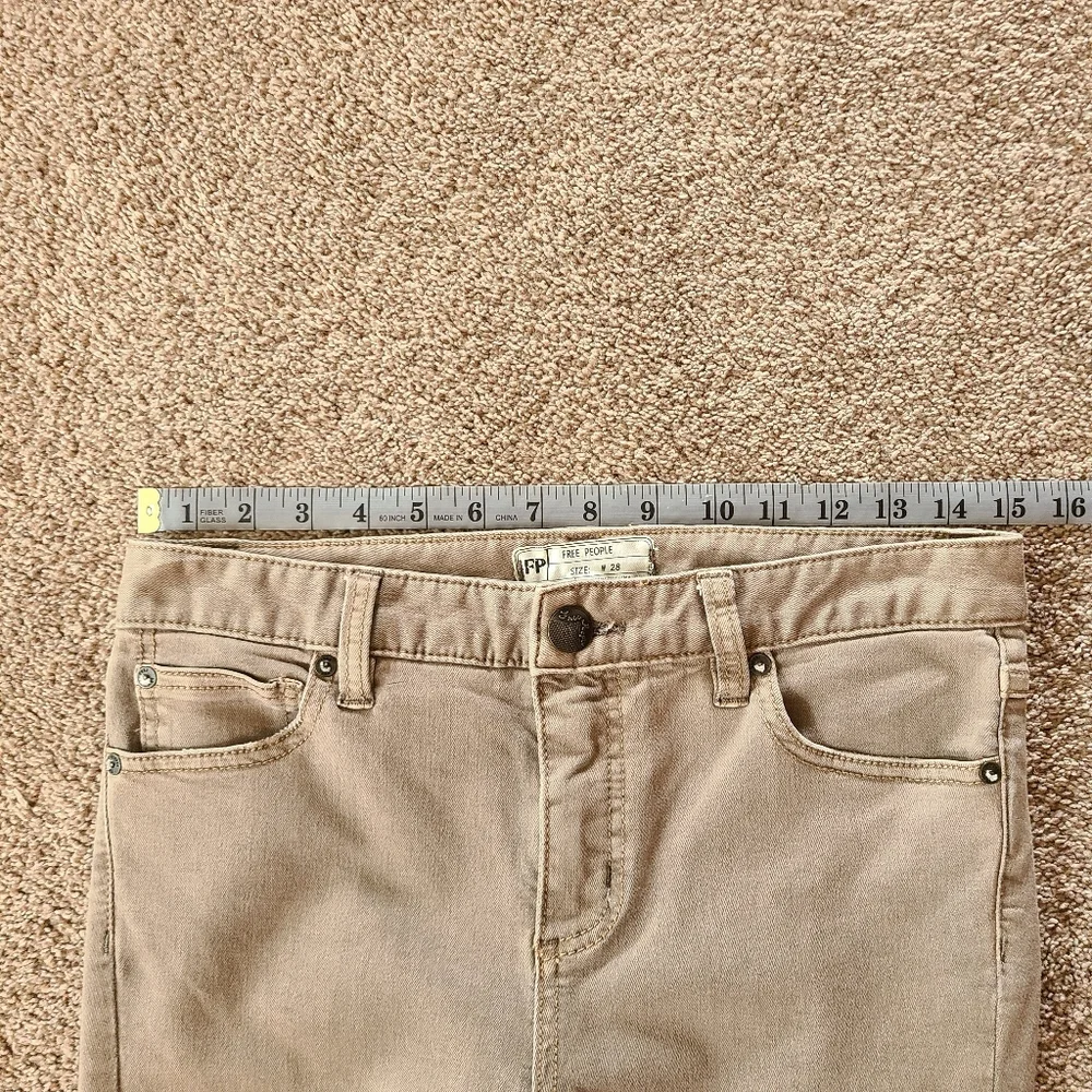 Free People Beige Destroyed Knee Skinny Jeans