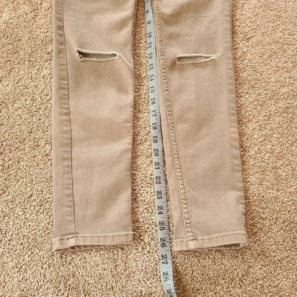 Free People Beige Destroyed Knee Skinny Jeans