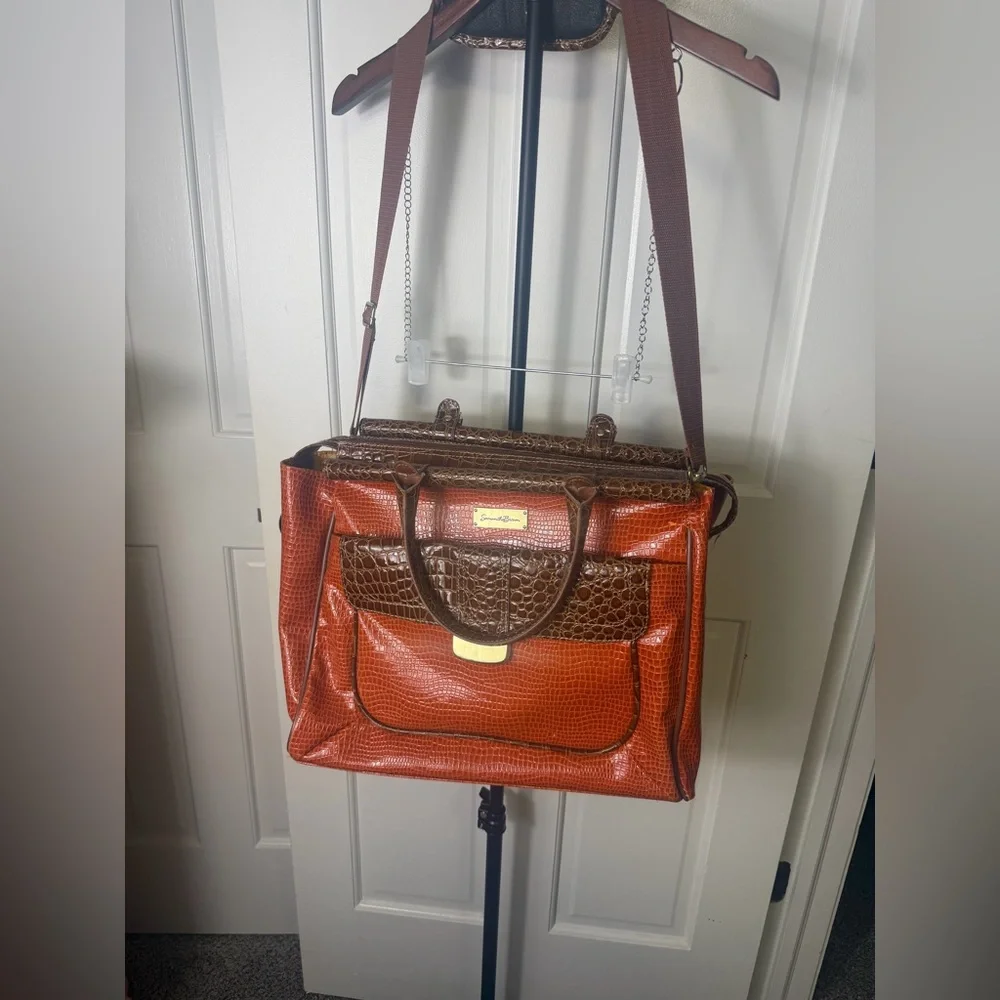 Samantha Brown Women's Orange and Brown Croc-Texture Tote Bag Carryon