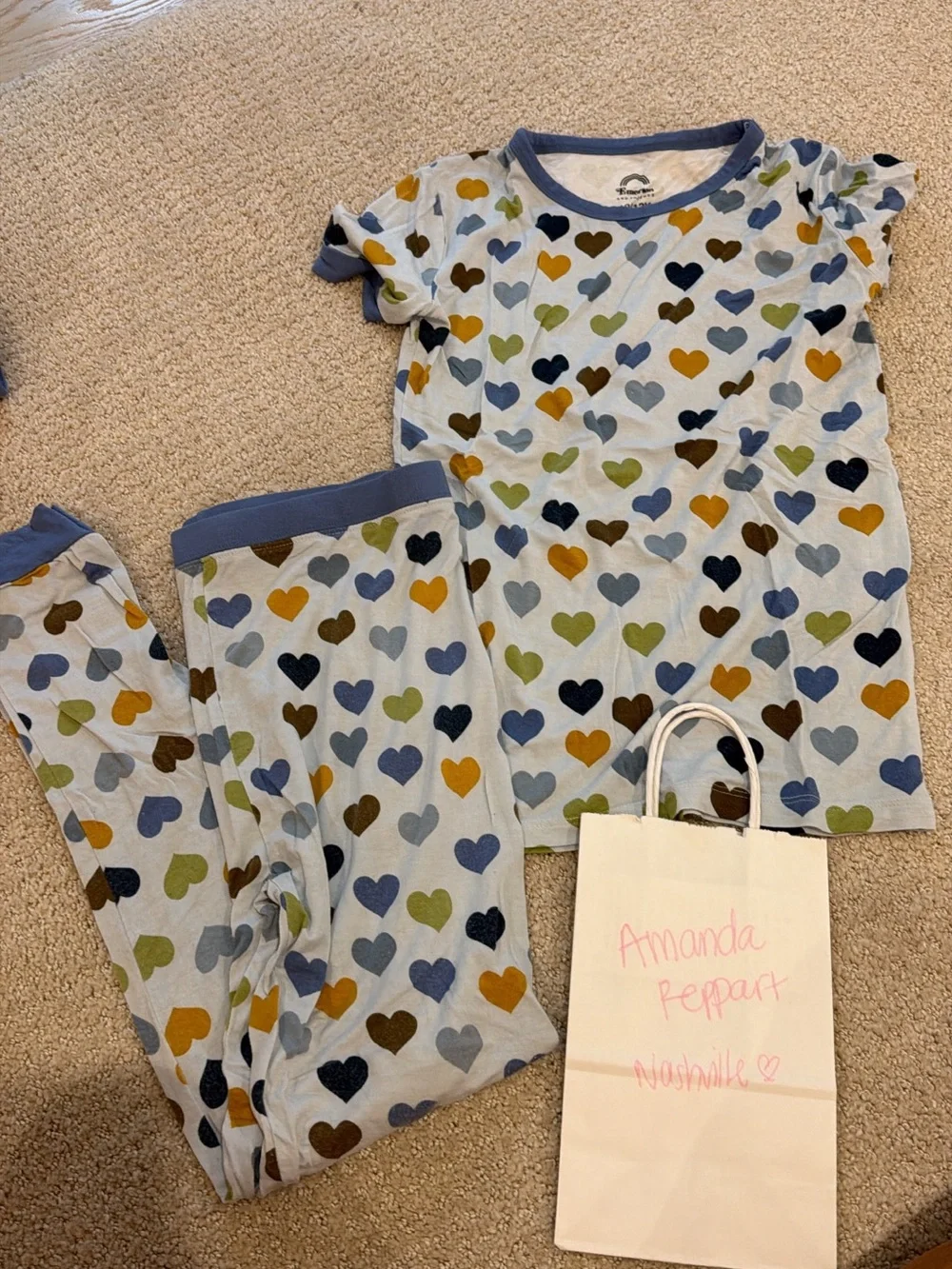 Kids bamboo Heart-Print Pajama Set - Blue Multi