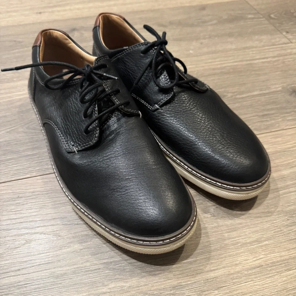 Johnston & Murphy McGuffey Black Sheepskin Leather Plain Toe Derby Shoes Men 10M