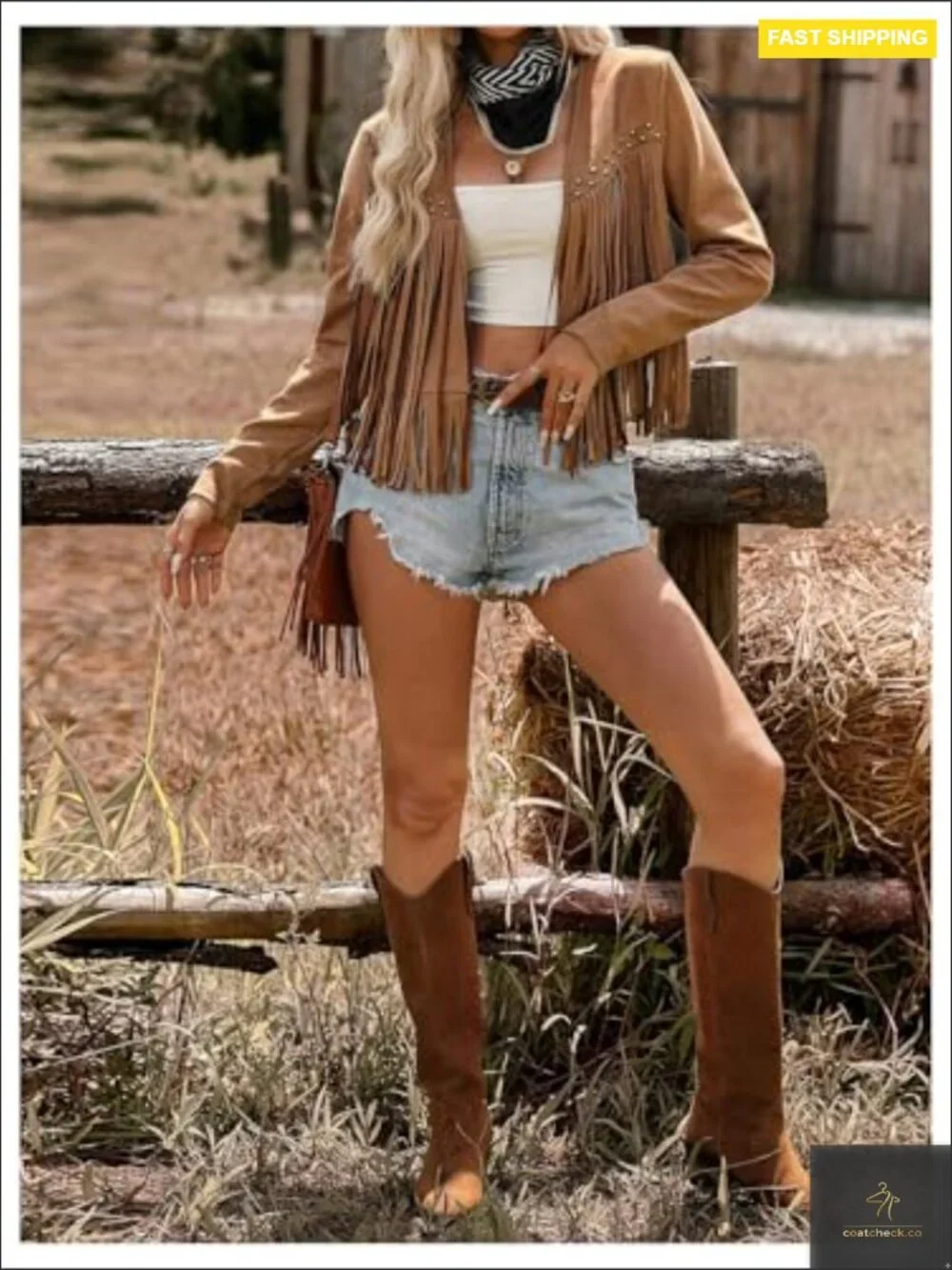 Faux Suede Fringe Trim Long Sleeve Open Front Cardigan Jacket Western Concert