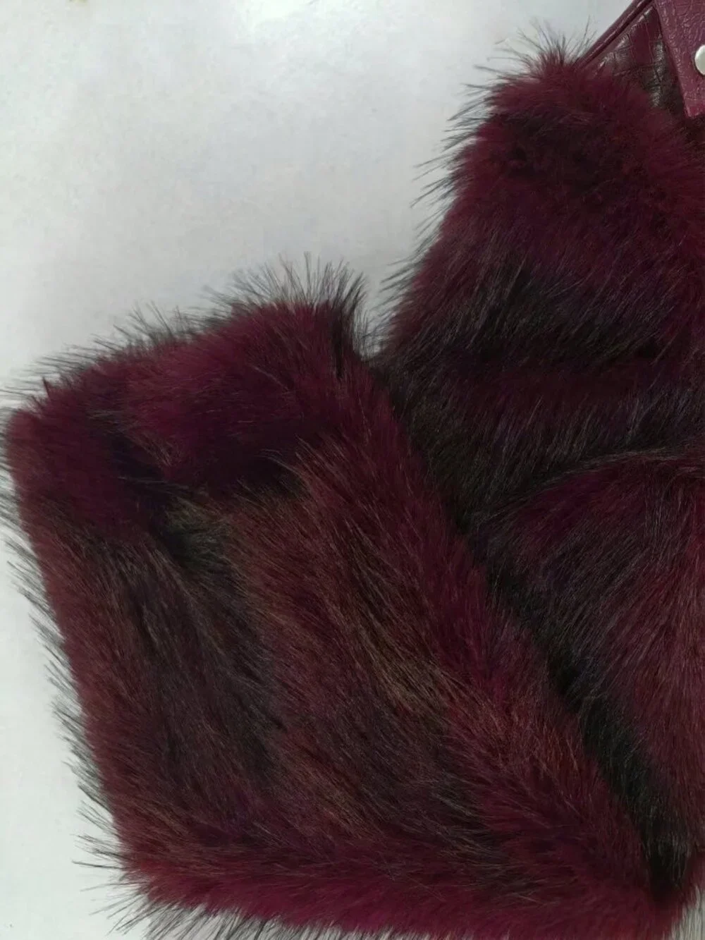 Burgundy Casual Women's Faux Fur Crocodile Jacket with Collar