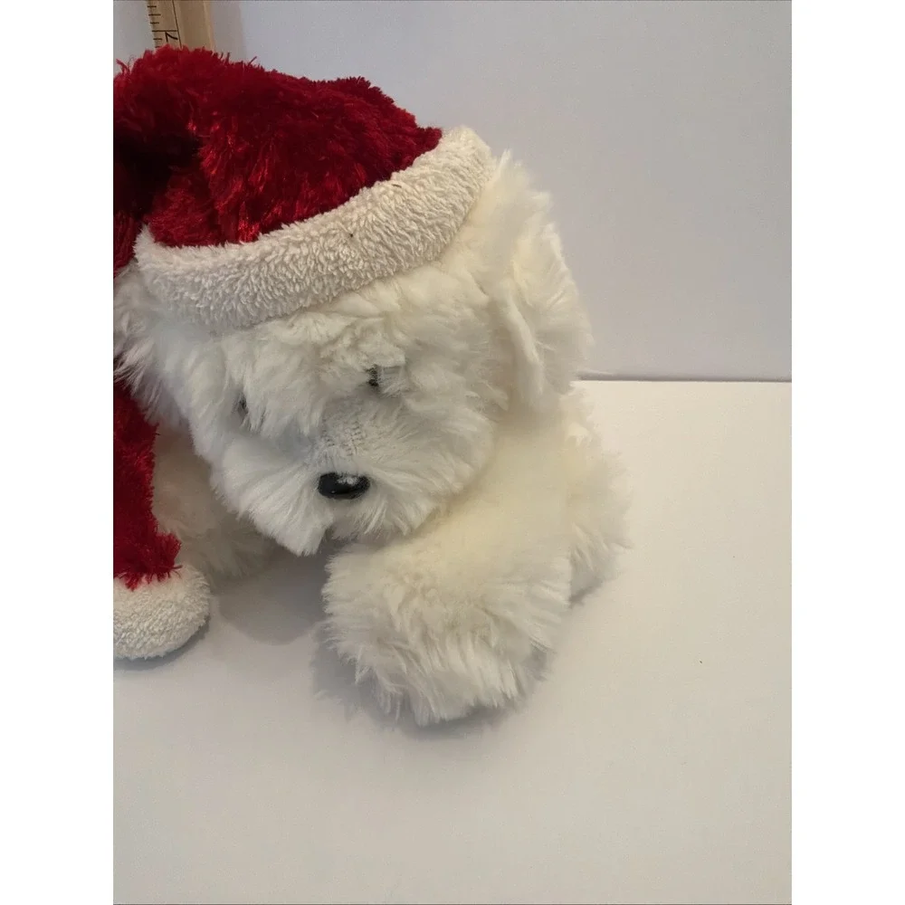 Dan Dee White Dog with Santa‎ Hat Christmas Plush Stuffed Animal Toy 6