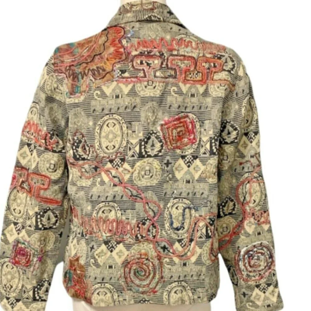 Coldwater Creek  BOHO Embroidered Tapestry Beaded‎ Jacket M Button Front 200H