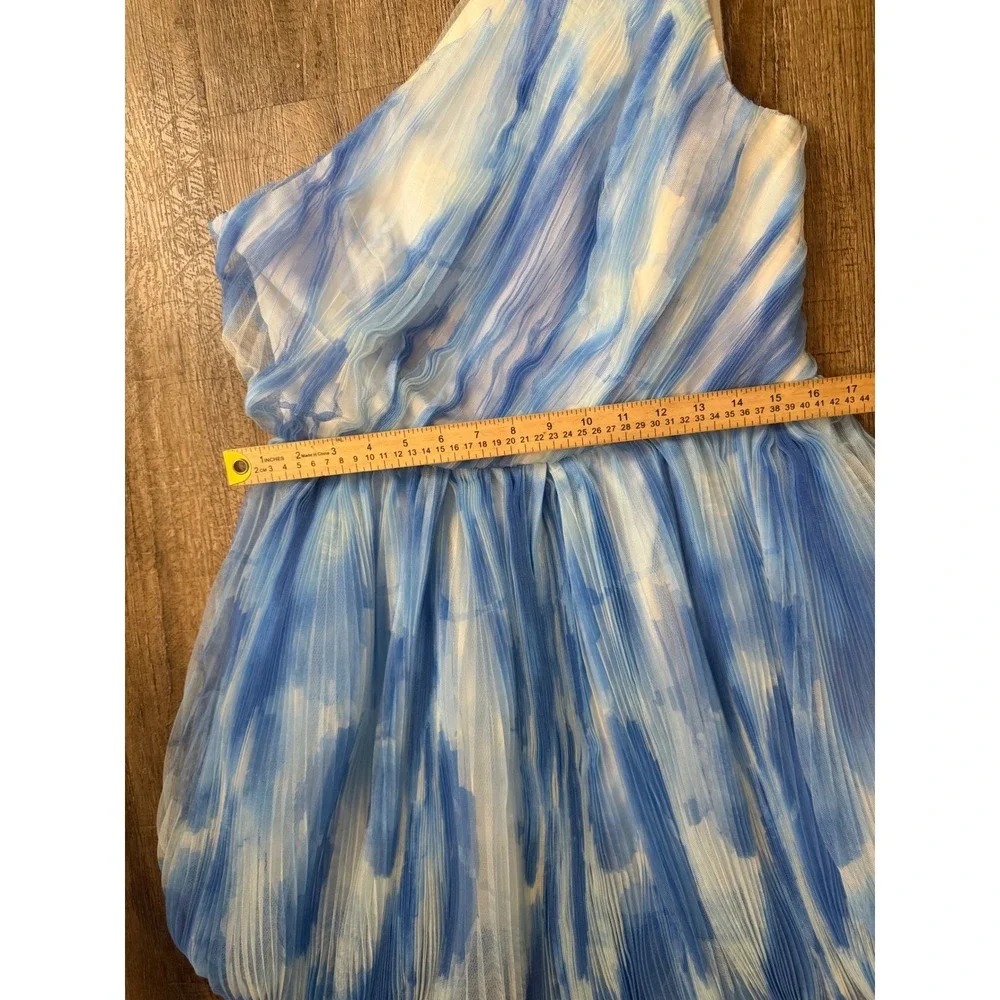 Hutch One Shoulder Bubble Mini Dress‎ Blue White Abstract Print Size 10 EUC
