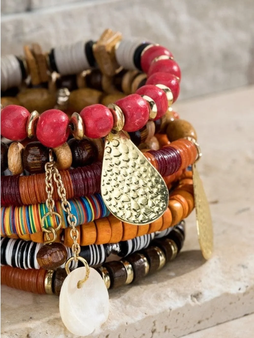 Multicolor Beaded Women’s Bracelet Set with Gold Charms