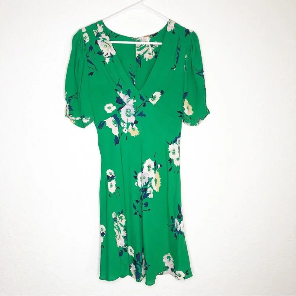 Free People Neon Garden green white floral dress size 0