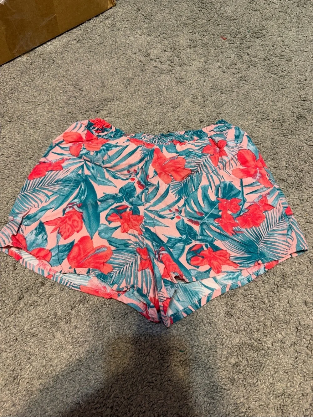 btween Pink Floral Shorts with Teal Leaves