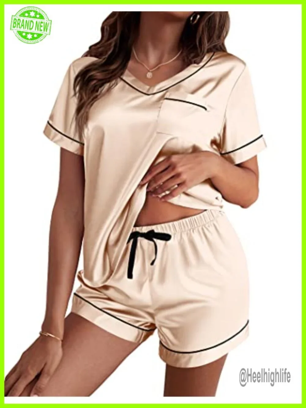 Silk Pajama Set Short Sleeve Satin Pjs Two Piece Sleepwear Loungewear