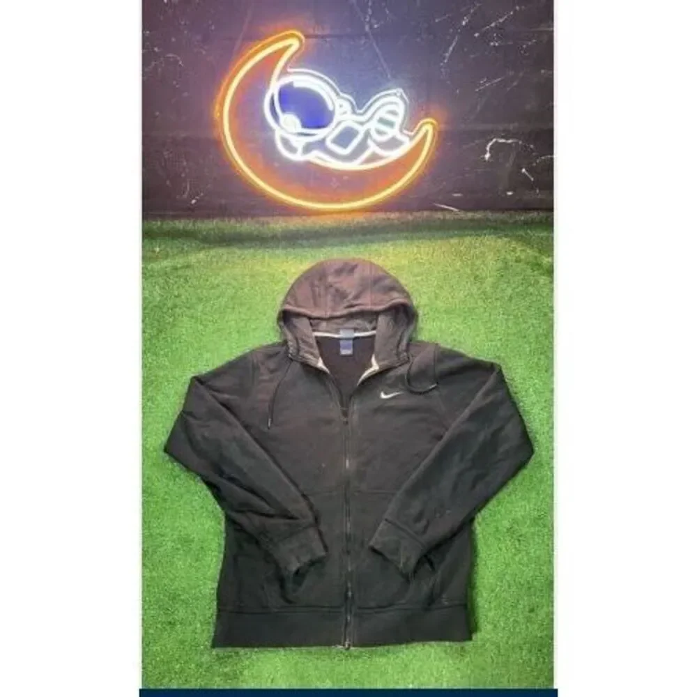 Vintage Nike Y2k Mens Size Medium Black Distressed Full Zip Up Hoodie Sweatshirt