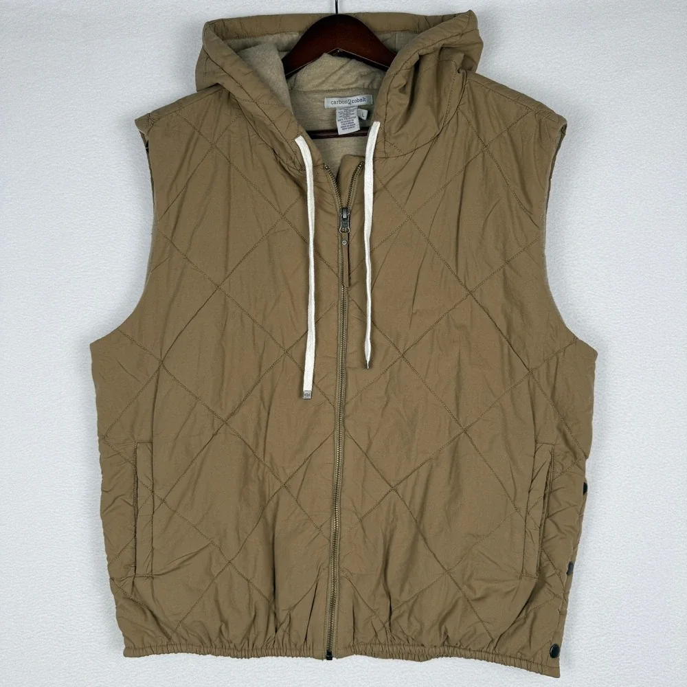 Carbon2Cobalt Beachstone Vest Womens L Camel Brown Quilted Hooded Snap Vent