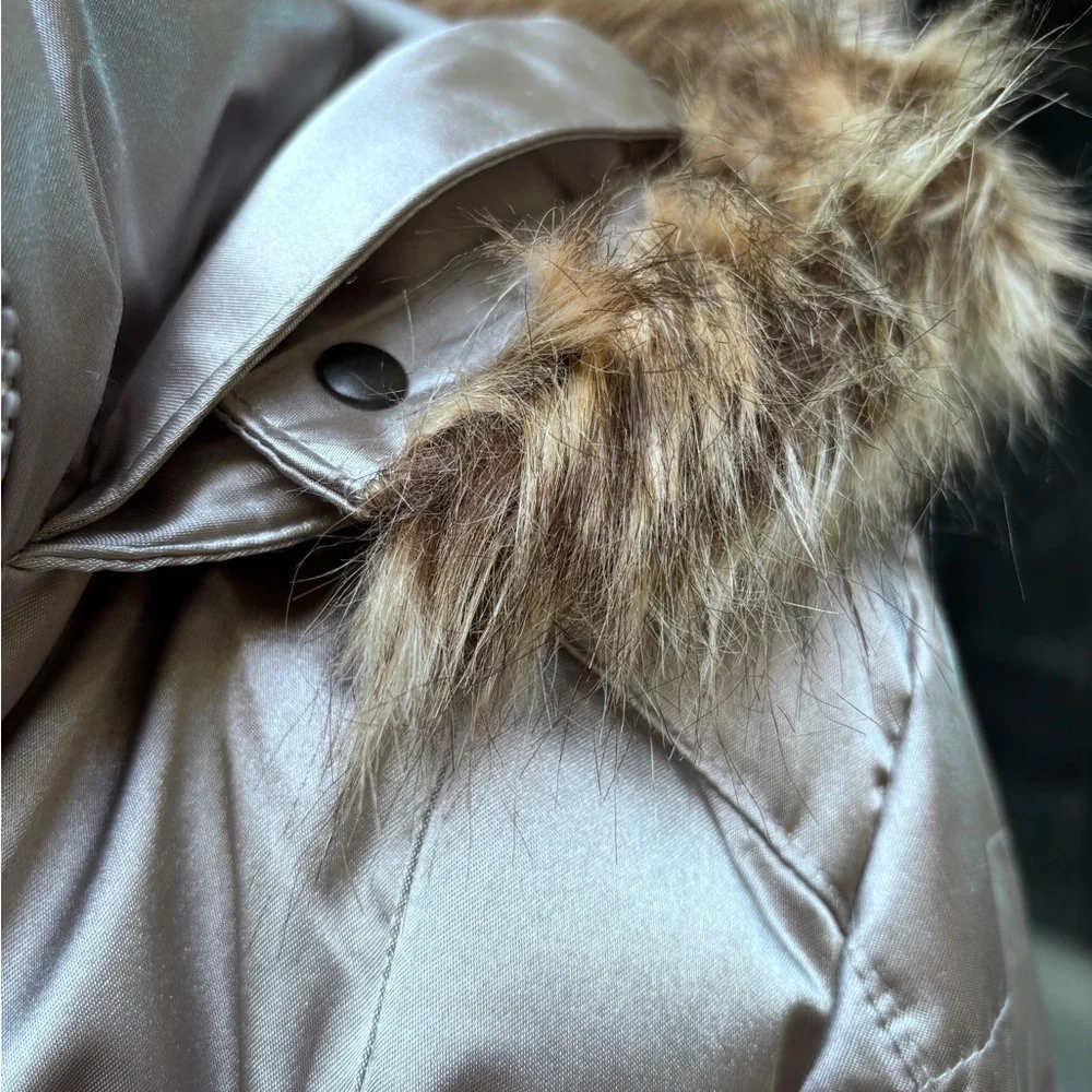 Spyder Silver Puffer Jacket Faux Fur Hooded Coat Juniors 14