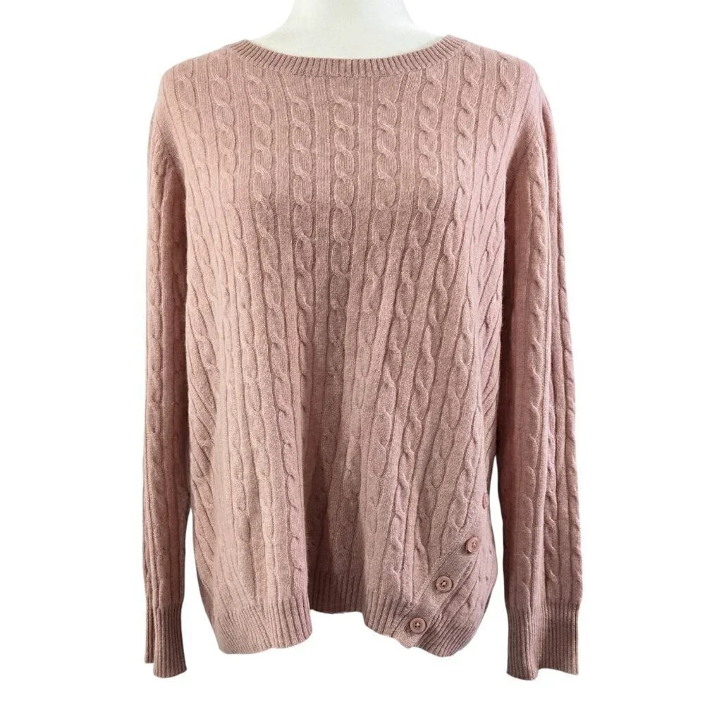 Charter Club Luxury 100% Cashmere Blush Pink Cable Knit Sweater Cozy Preppy