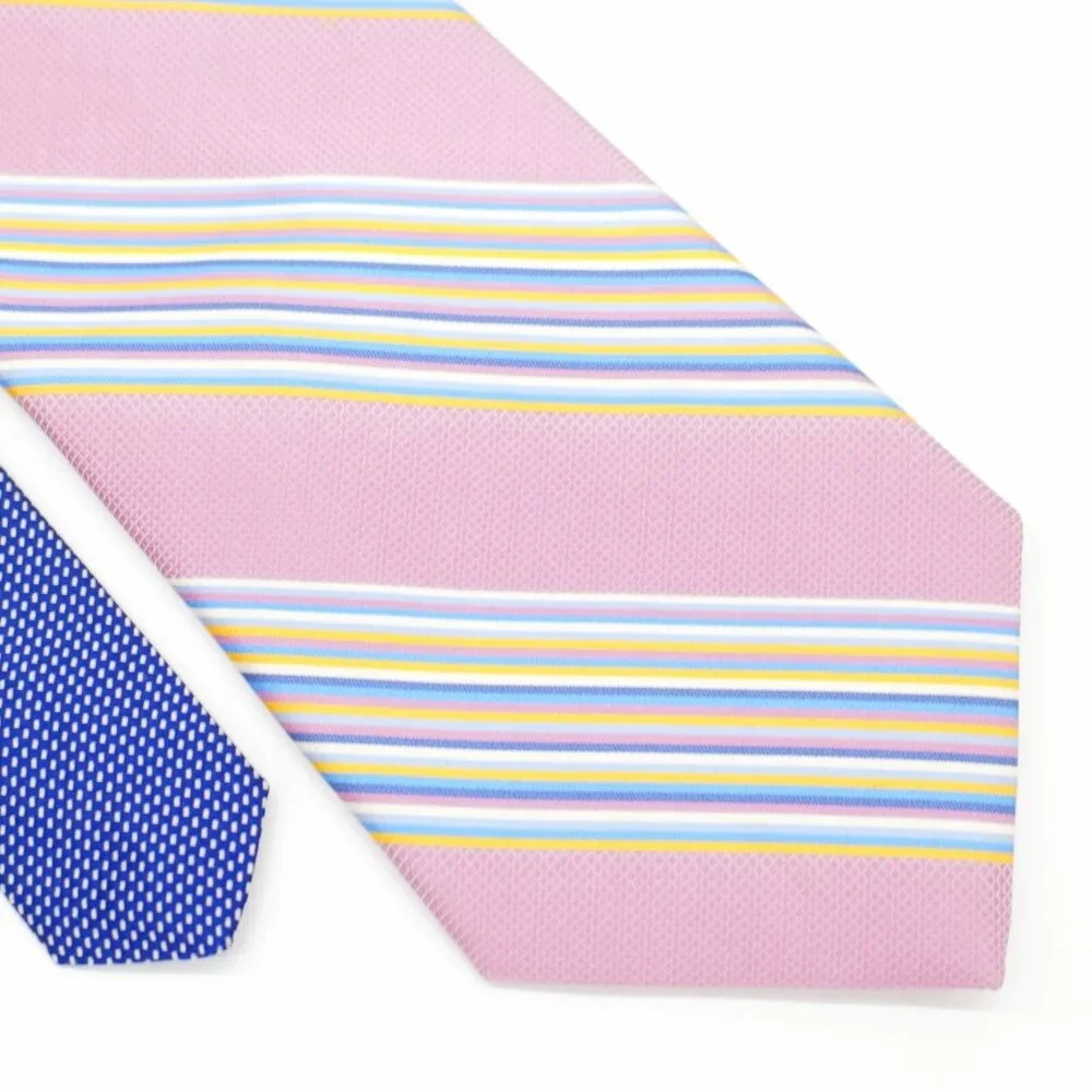 Tommy Hilfiger Pink Yellow Blue Striped Woven‎ Wide Silk Tie
