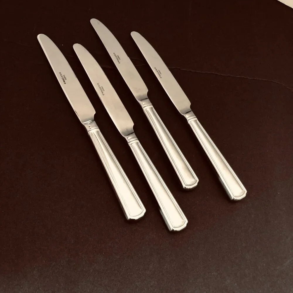 Wallace Parker House‎ Dinner Knives Set 4 Stainless Steel Square Edge NIce