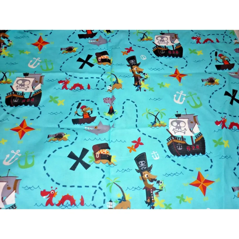 David Textiles Quilt Kids Multi Excellent Pirate Ship SailBoat Map 28x40