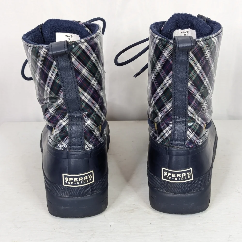 Sperry Gosling Plaid Tartan Waterproof Fleece Lined Winter Duck Boots Size 9