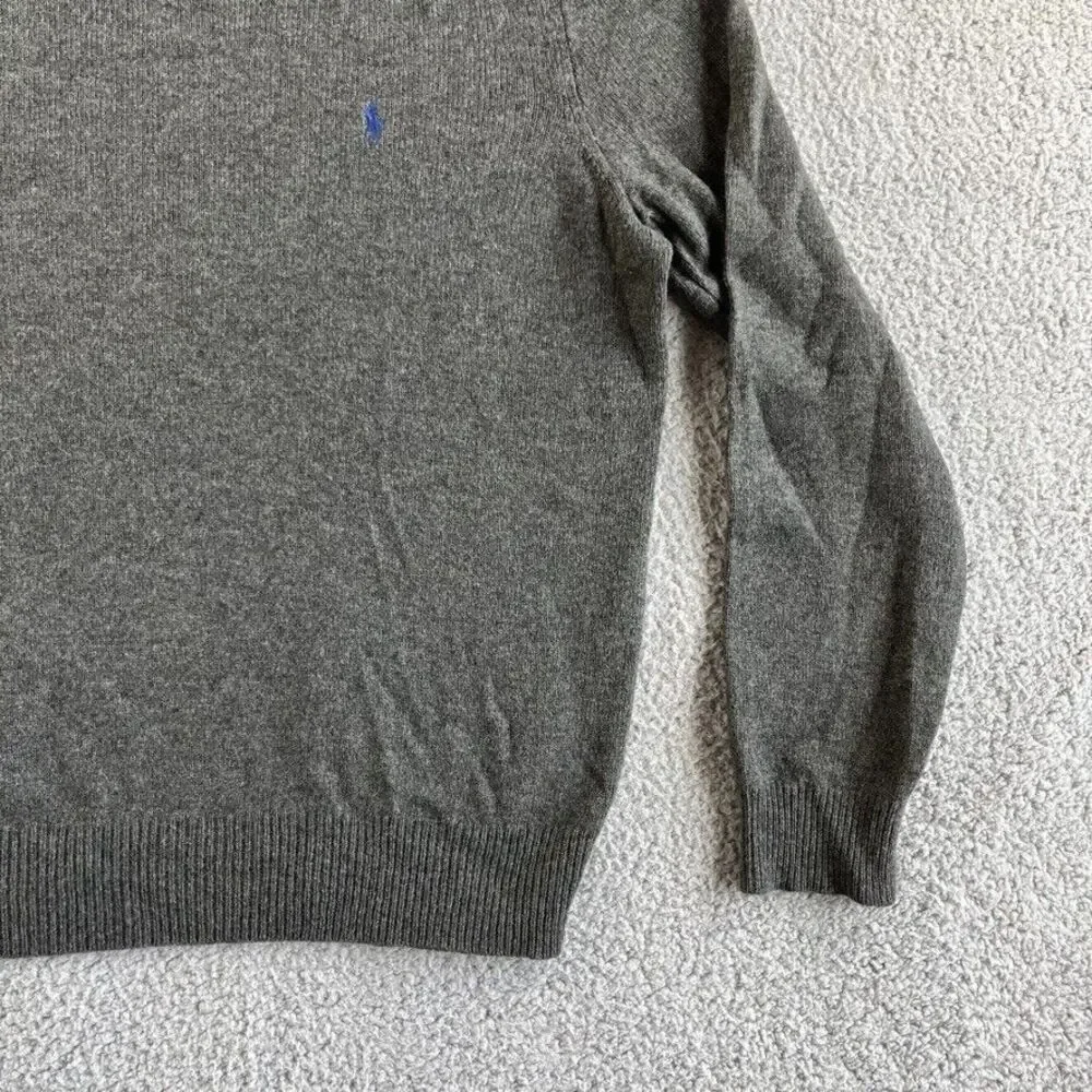 Ralph Lauren Polo Sweater Mens Large Gray Italian Yarn Lambs Wool V Neck READ‎