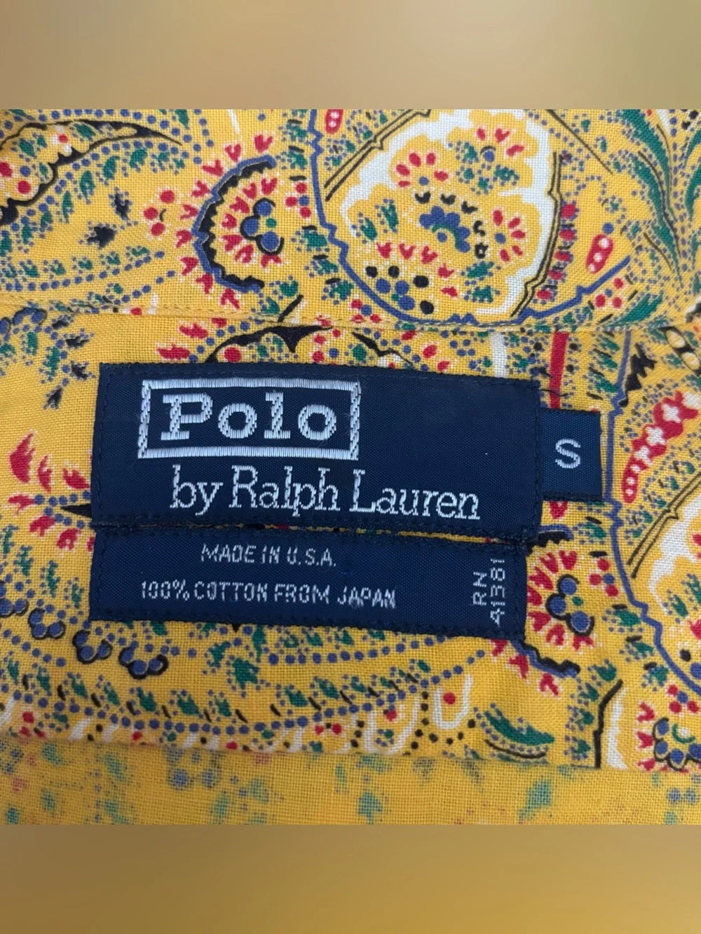 Vintage Polo Ralph Lauren Paisley Camp Shirt Yellow Cotton Button Up Made USA S