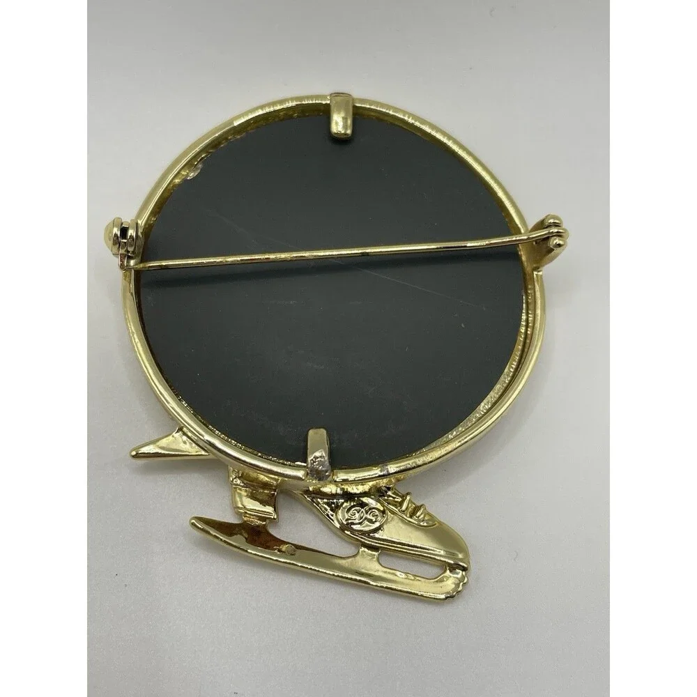 Danecraft Ice Skating Figure Mirror Gold Tone Brooch NOS