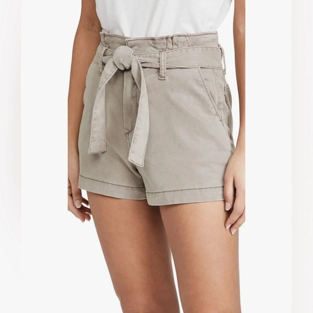 PAIGE Women’s Anessa Tie Waist‎ Pleated Shorts Vintage Moss Taupe Size 33