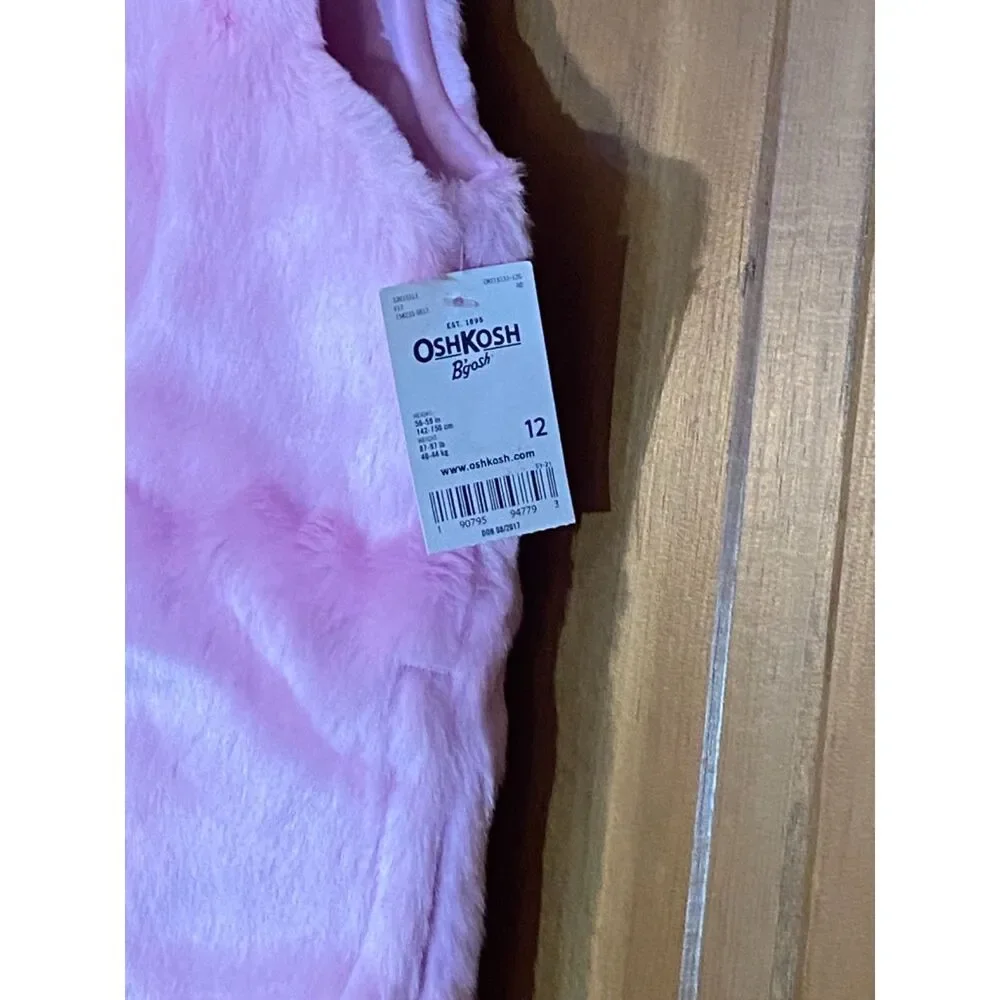 OshKosh B'gosh Girls Pink Faux Fur Zip Vest Size 12 Months NWT Soft Plush Winter