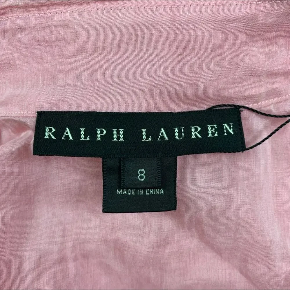 RALPH LAUREN Size 8 Pink Ruffled Short Sleeve Blouse