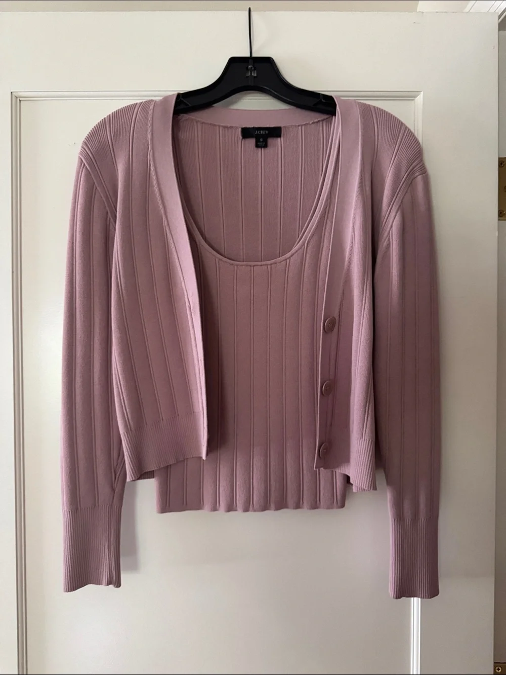 NWOT J. Crew Supersculpt V-neck Cardigan Sweater Set in Dusty Pink - Size Small