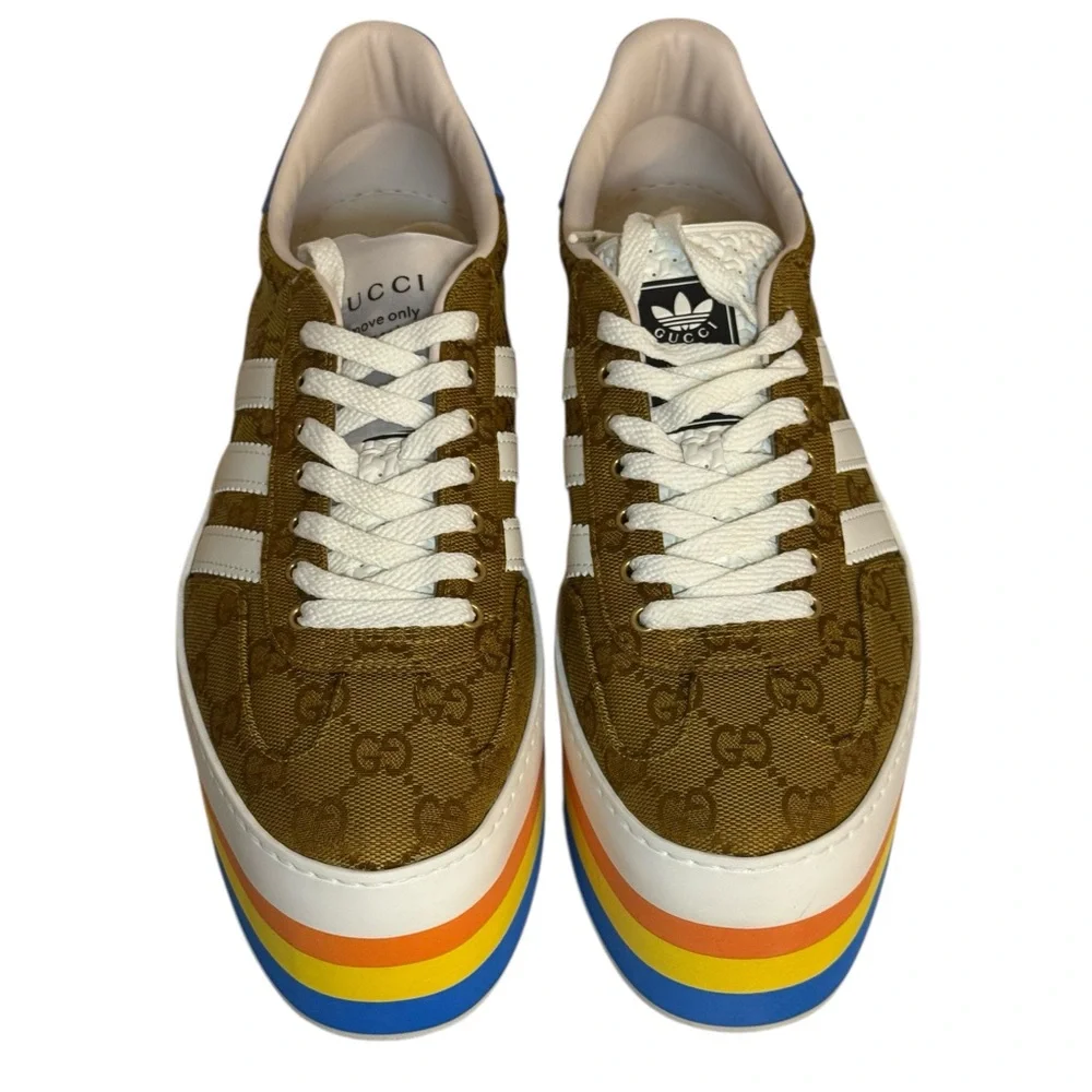 Gucci x Adidas Gazelle Platform Sneakers in GG Canvas Size 8