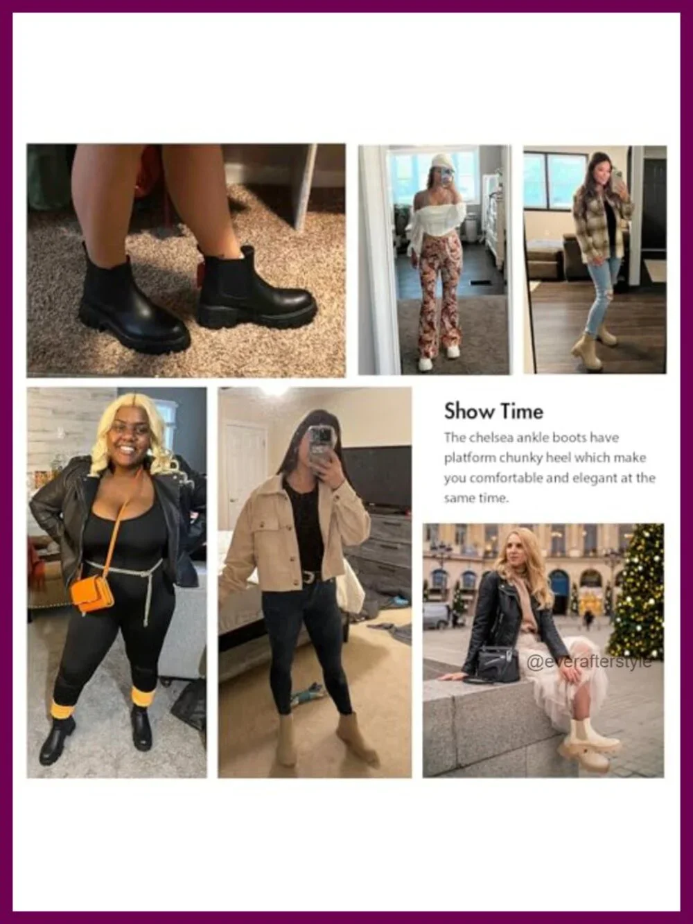 Chelsea Combat Boots Platform Ankle Boots Chunky Heel Lug Sole Slip On Elastic