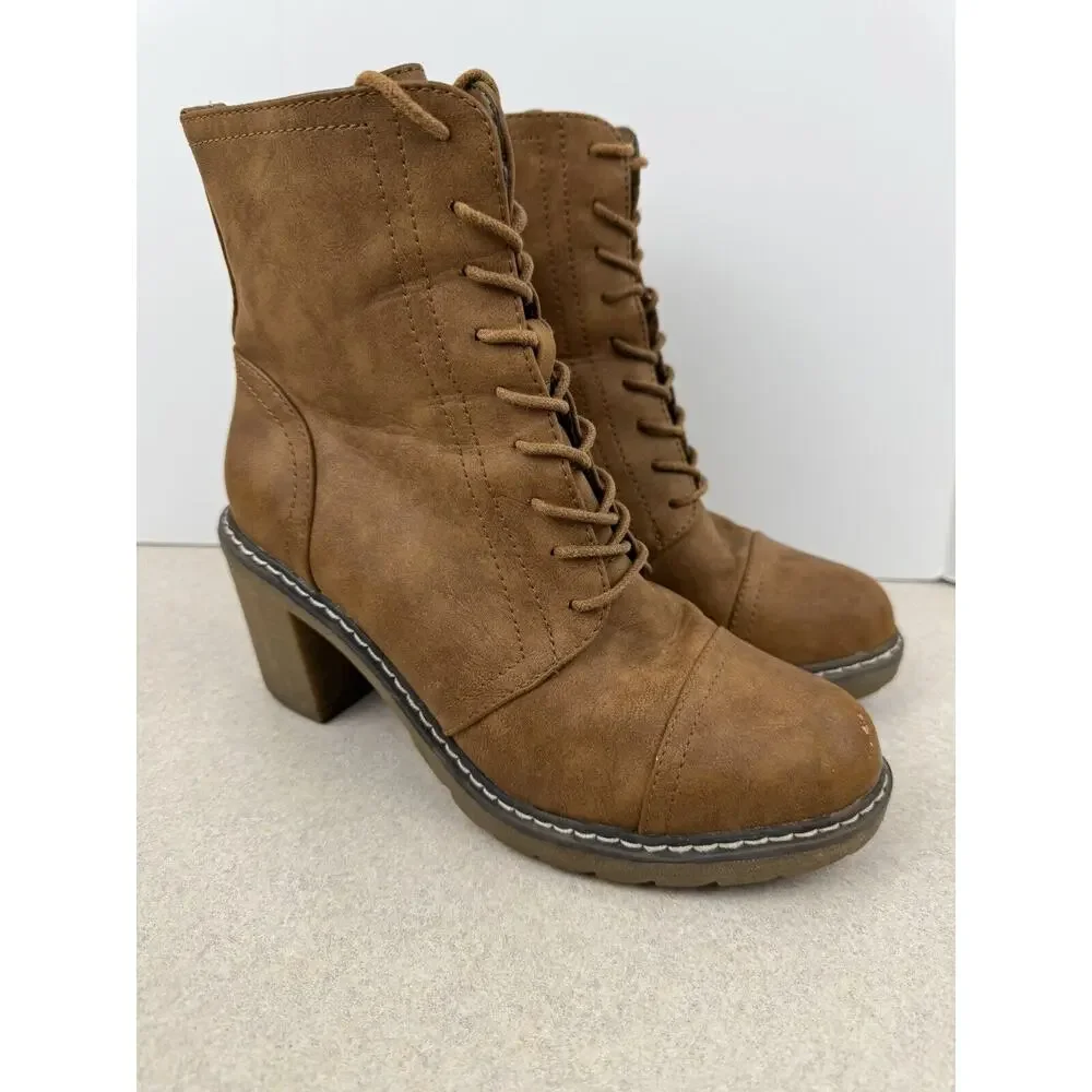 Womens Olivia Miller Brown Heel‎ Lace Up Zip Up Boots Size 8