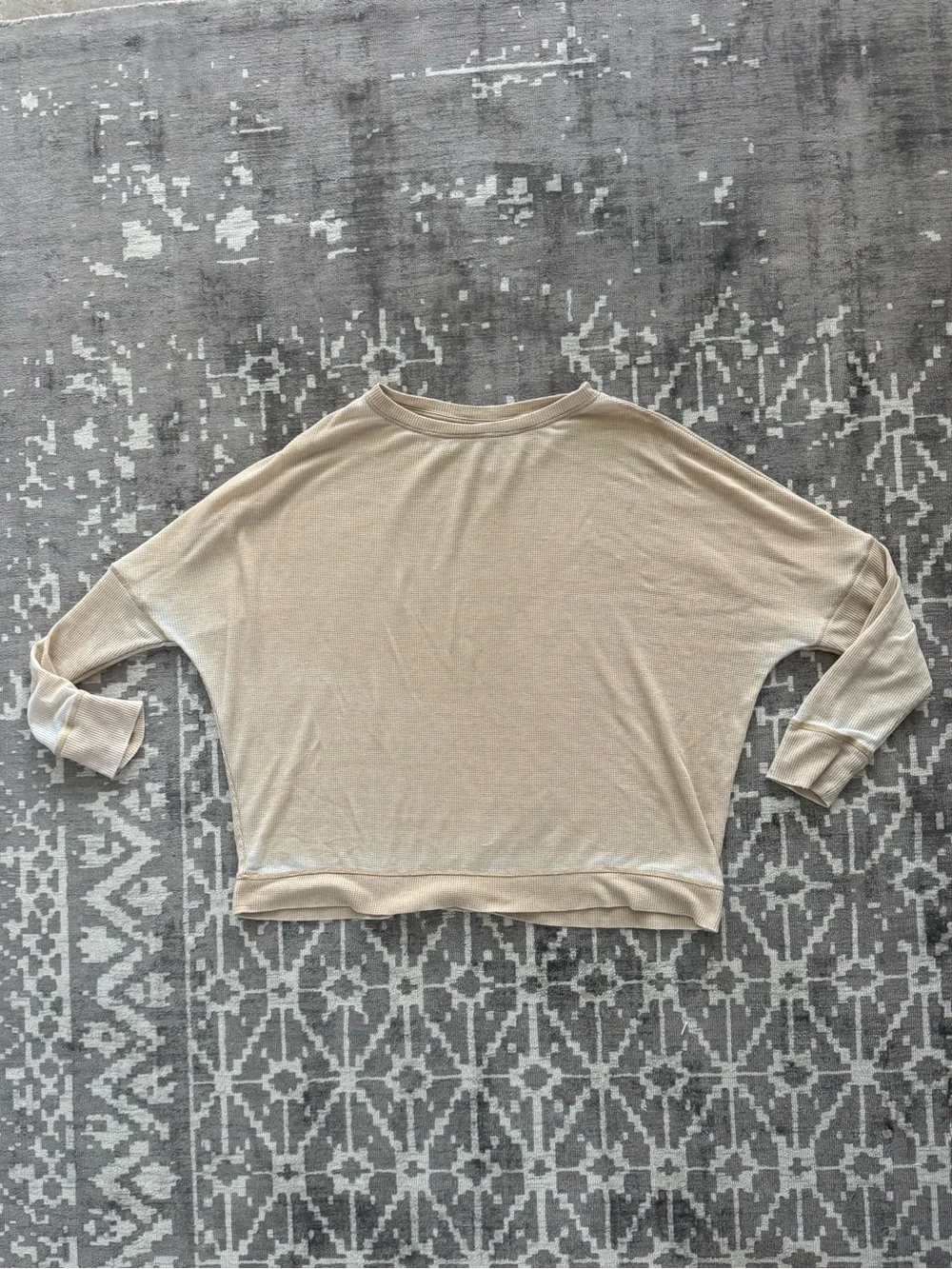 Mono B Cream Batwing Long Sleeve Waffle Knit T-shirt