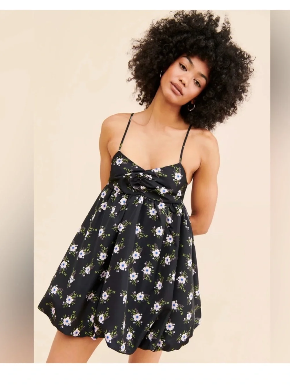 Free People Black Floral In A Bubble Spring Mini Dress