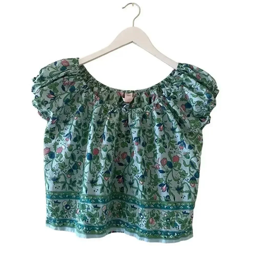 Victoria’s Secret Green Floral Cotton Lightweight Cropped Boxy SZ L #1791