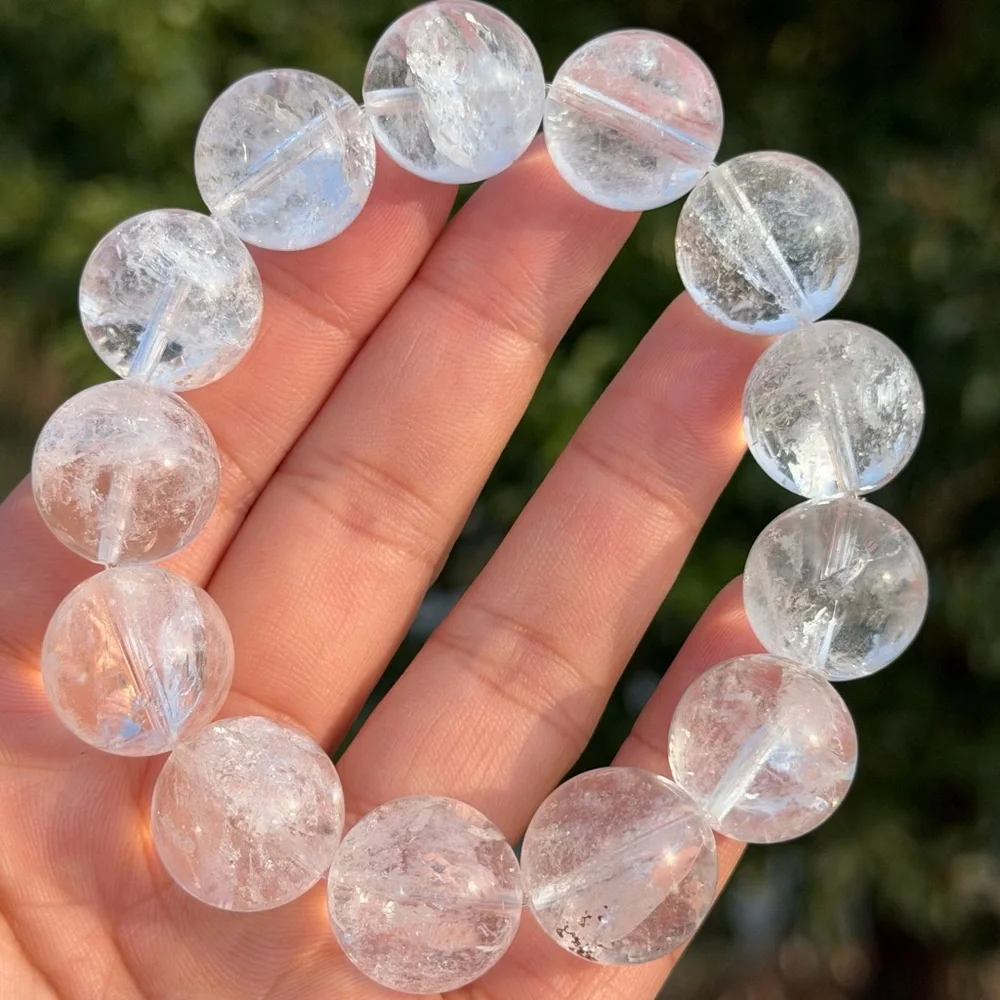 17mm chunky‎ stretchable rainbow clear quartz bracelet 1107
