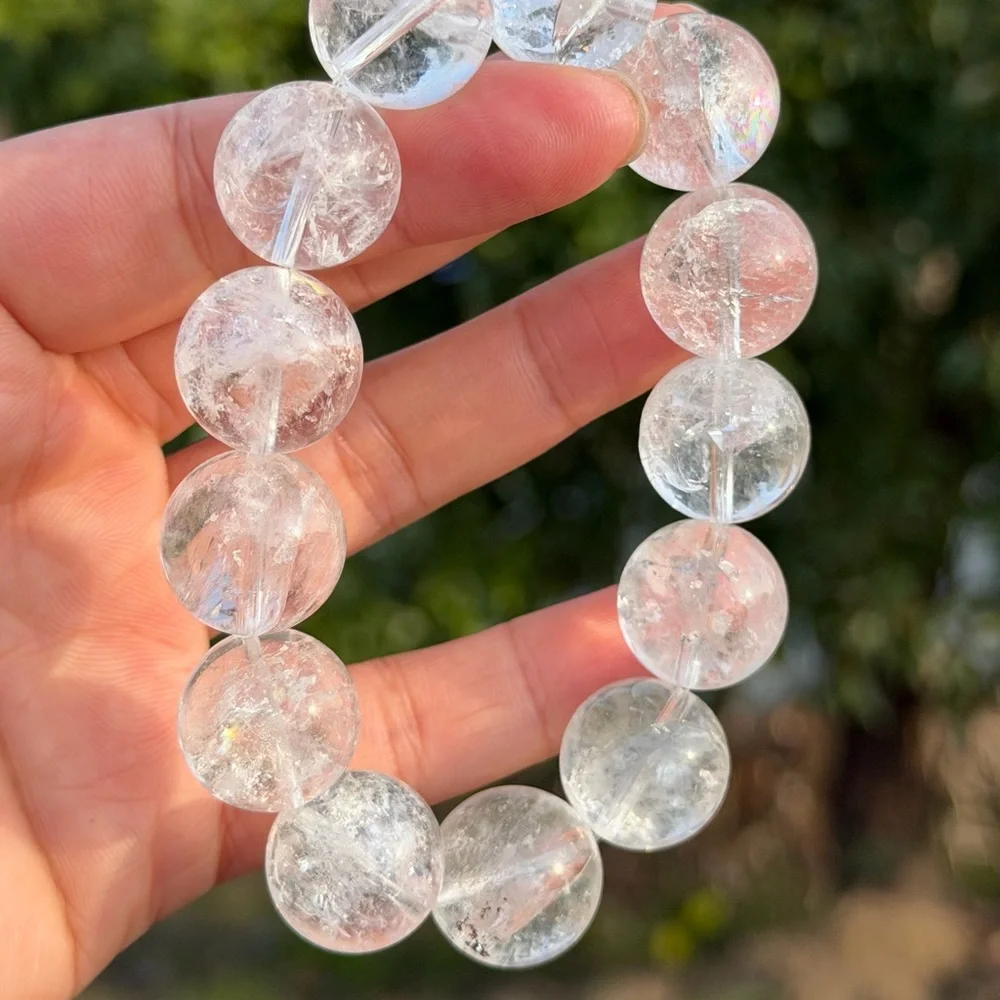 17mm chunky‎ stretchable rainbow clear quartz bracelet 1107