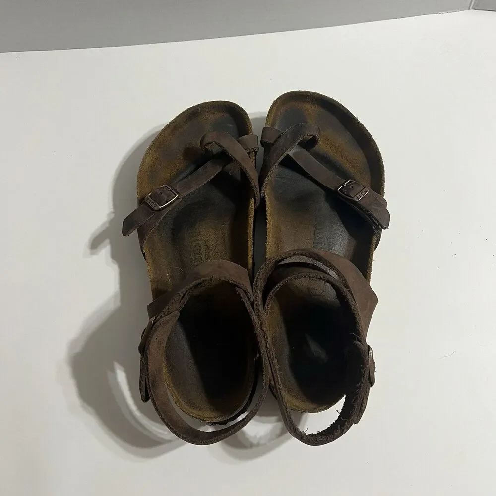 Birkenstock Yara Habana Brown Oiled Leather Sandals Ankle Strap Size 39 US 8 Reg