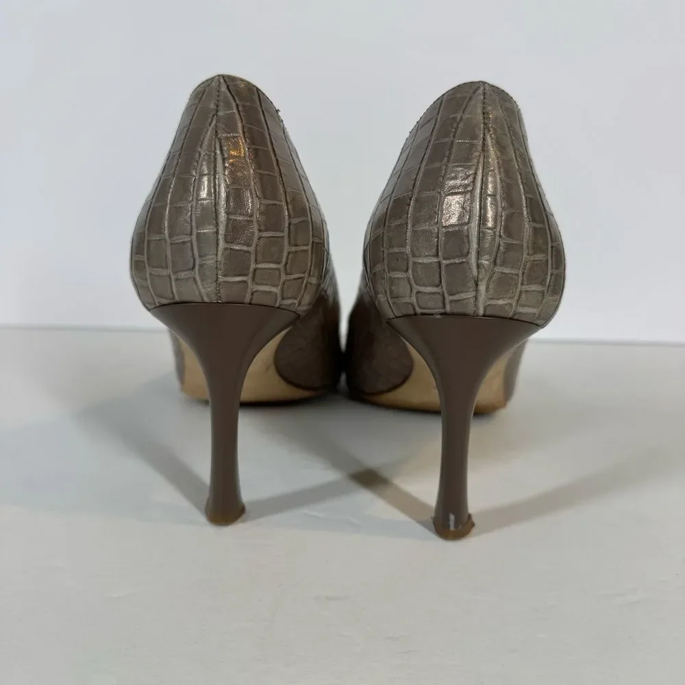 M.M. Lafleur The Ginger Pump Embossed Croc Rosy Taupe Career Classic Size 37 1/2