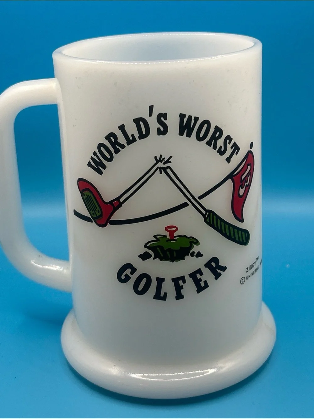 World's Worst Golfer White Milk Glass Mug vintage